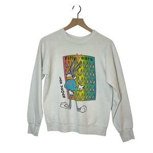 Vintage Bugs Bunny Crewneck Sweatshirt Small Las Vegas White 80s Novelty